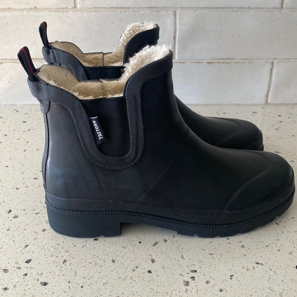 Tretorn Women’s Lina Chelsea Black Rubber Rainboots Ankle Booties Size 7